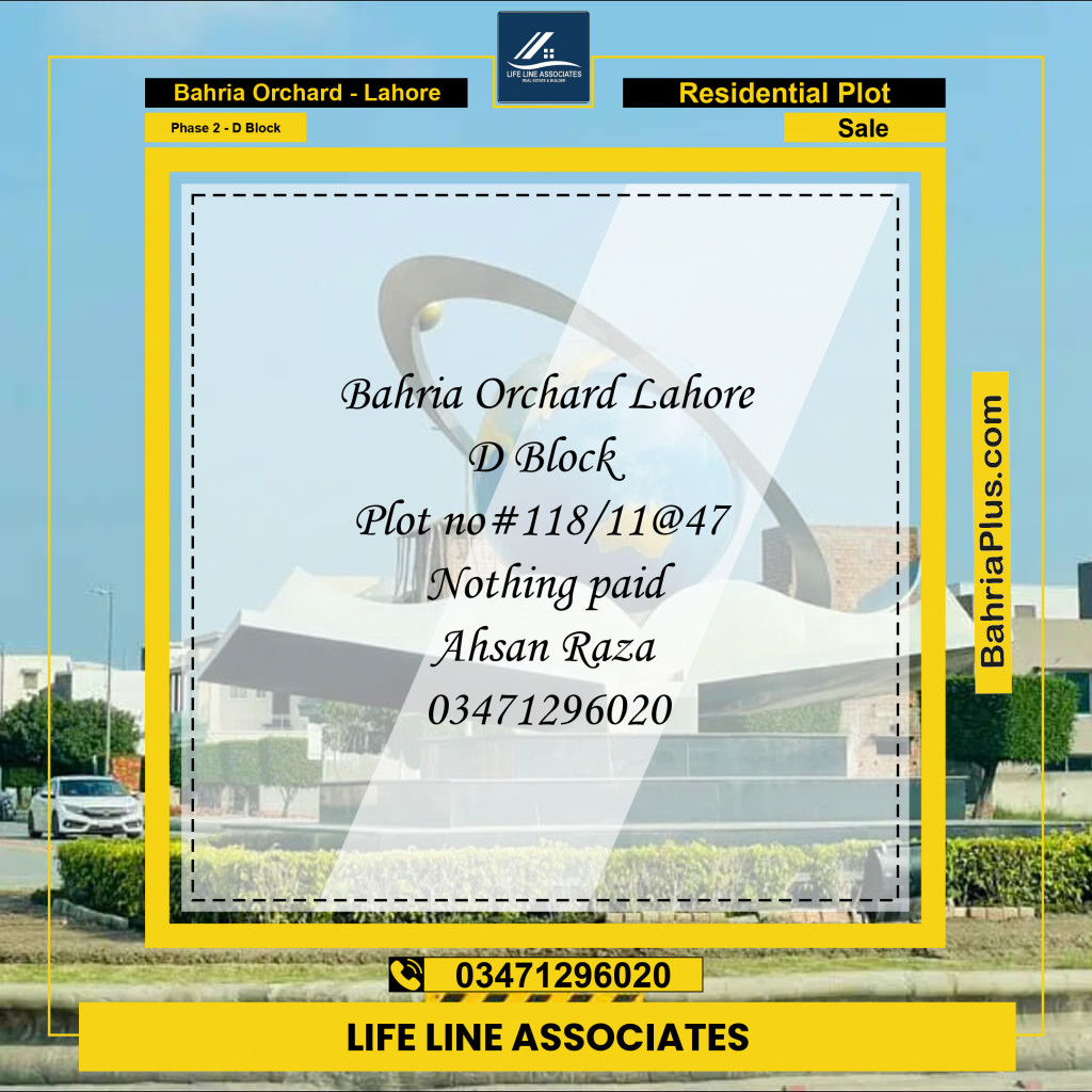 Residential Plot for Sale in Phase 2 - D Block -  Bahria Orchard, Lahore - (BP-167408)