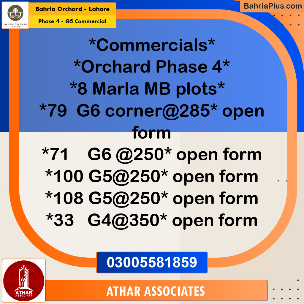 Commercial Plot for Sale in Phase 4 - G5 Commercial -  Bahria Orchard, Lahore - (BP-167417)