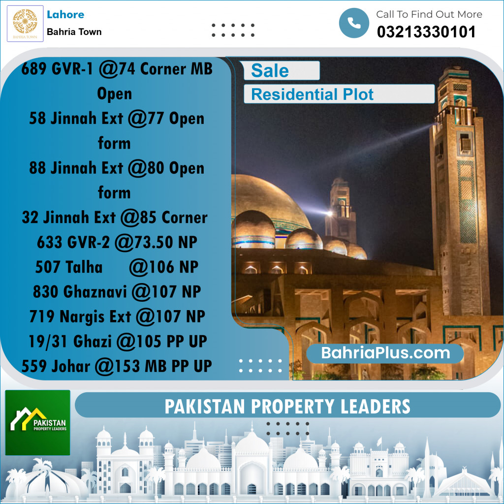 Residential Plot for Sale in Bahria Town, Lahore - (BP-167438)