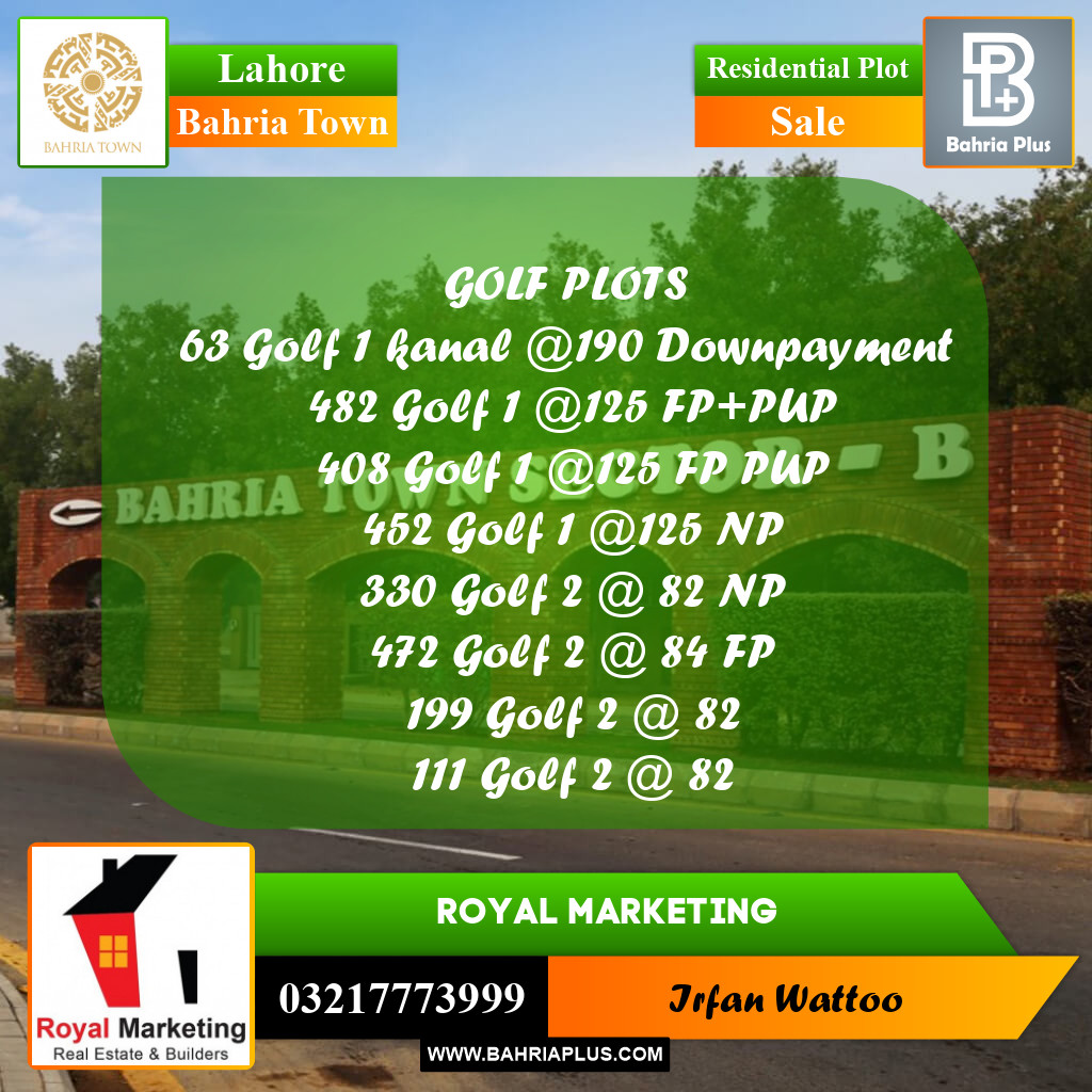Residential Plot for Sale in Golf Phase 1 -  Bahria Town, Lahore - (BP-167501)