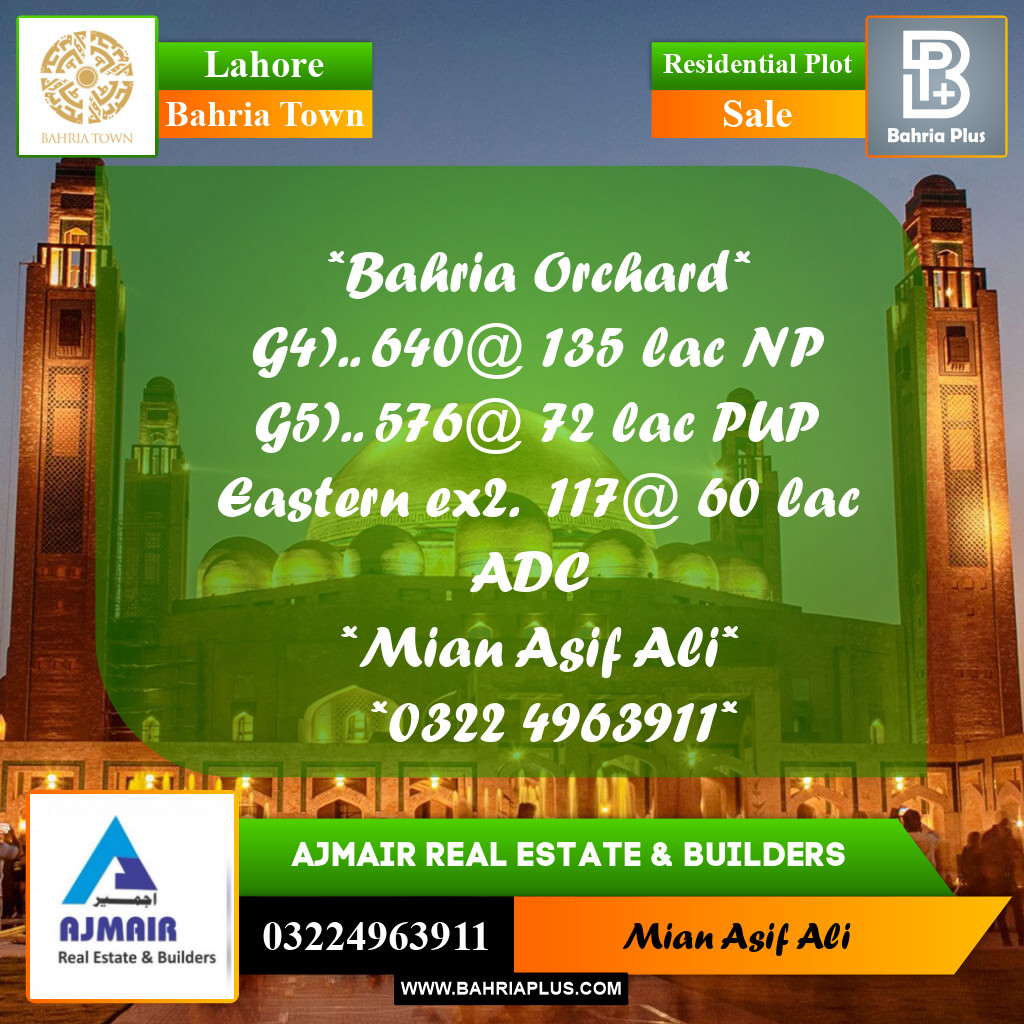 Residential Plot for Sale in Bahria Town, Lahore - (BP-167511)