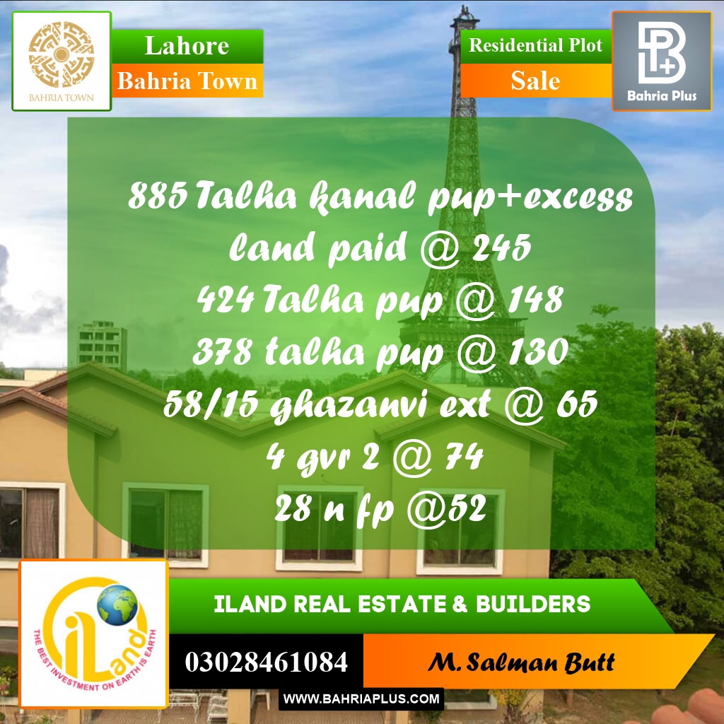 Residential Plot for Sale in Sector F - Talha Block -  Bahria Town, Lahore - (BP-167522)