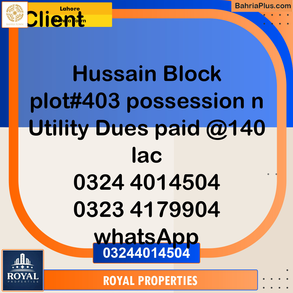 Residential Plot for Sale in Sector C - Nargis/Hussain Block -  Bahria Town, Lahore - (BP-167537)
