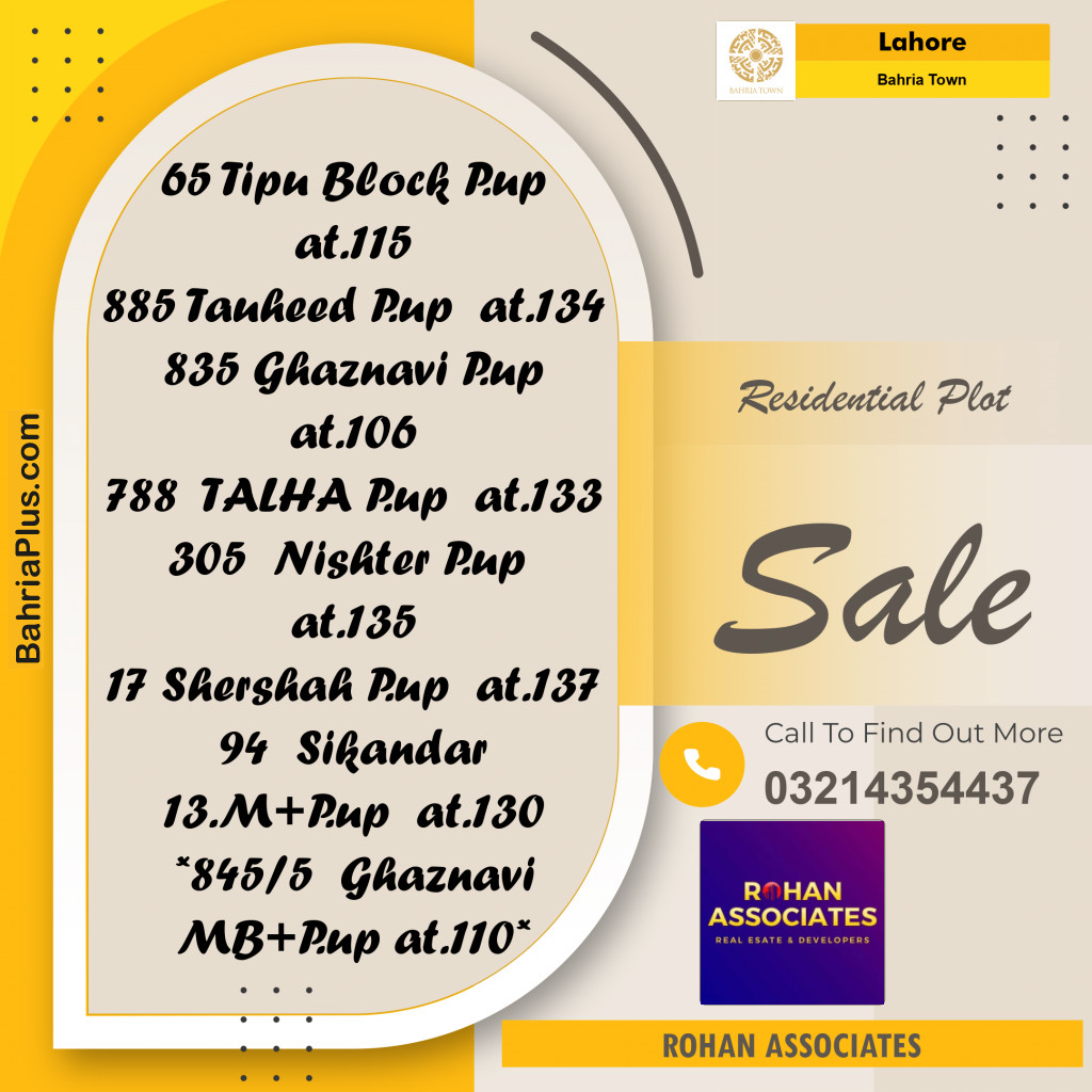 Residential Plot for Sale in Sector F - Tipu Sultan Block -  Bahria Town, Lahore - (BP-167542)
