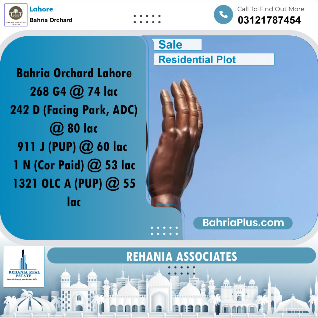 Residential Plot for Sale in Phase 4 - G4 Block -  Bahria Orchard, Lahore - (BP-167574)