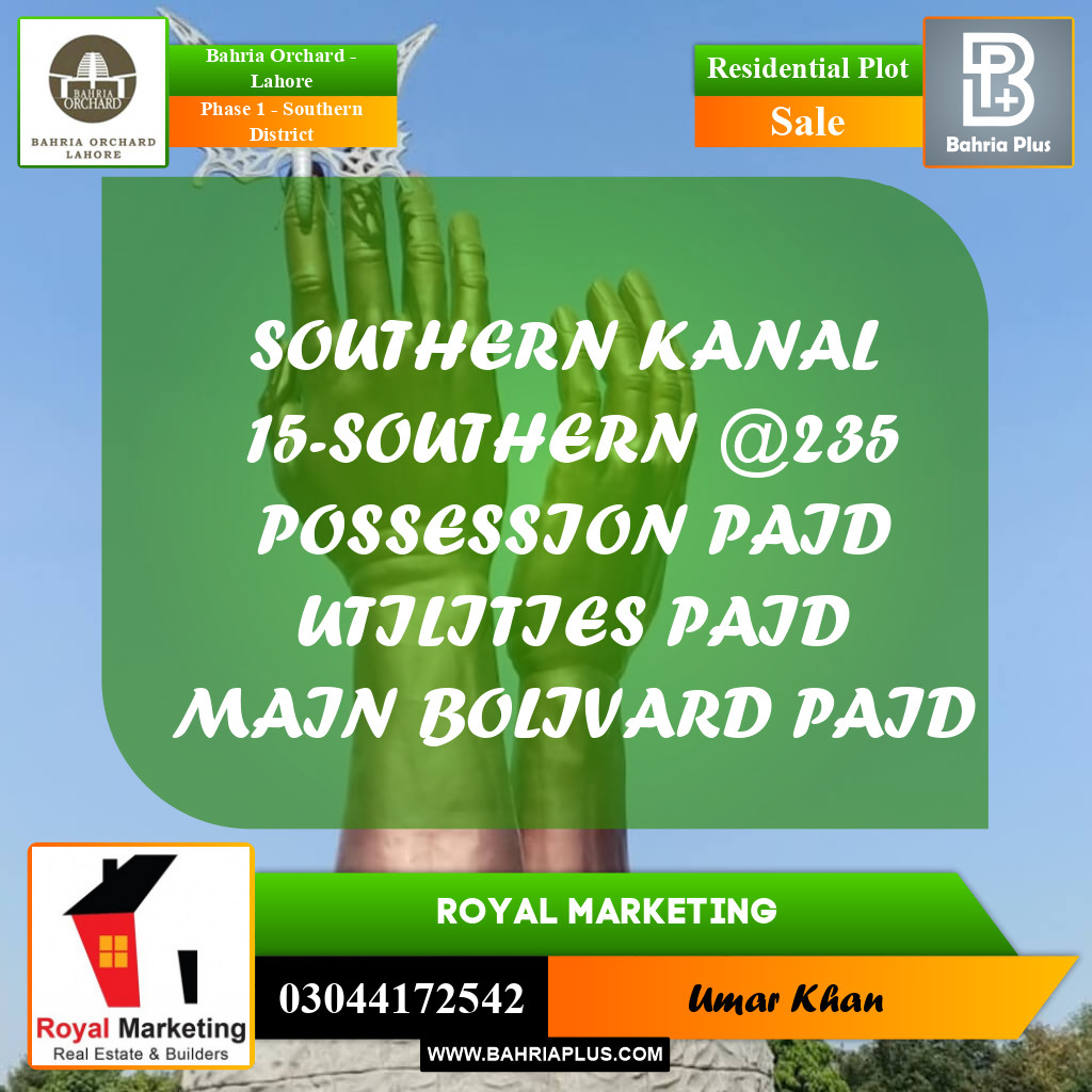 Residential Plot for Sale in Phase 1 - Southern District -  Bahria Orchard, Lahore - (BP-167591)