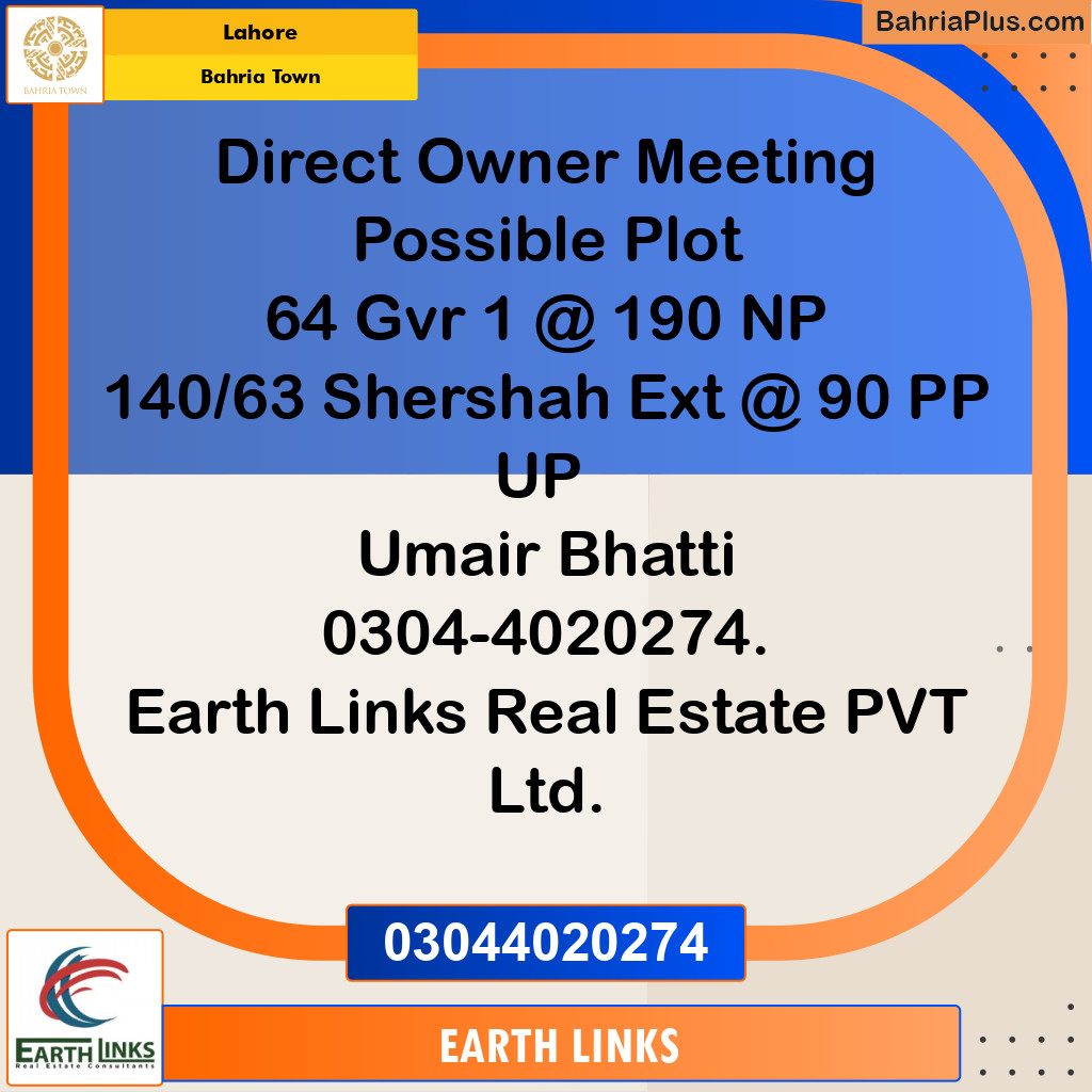 Residential Plot for Sale in Sector F - Shershah Block -  Bahria Town, Lahore - (BP-167605)