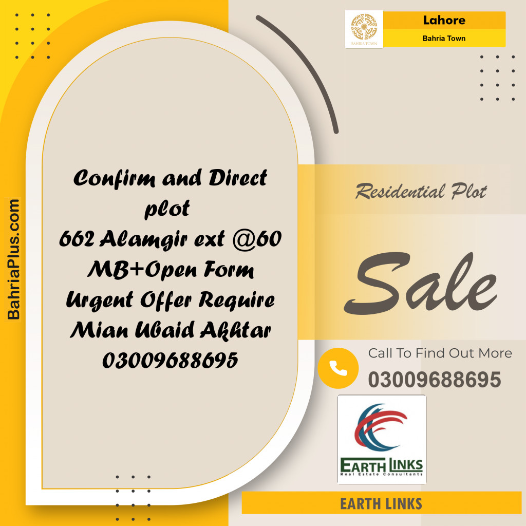 Residential Plot for Sale in Sector F - Alamgir Block -  Bahria Town, Lahore - (BP-167629)