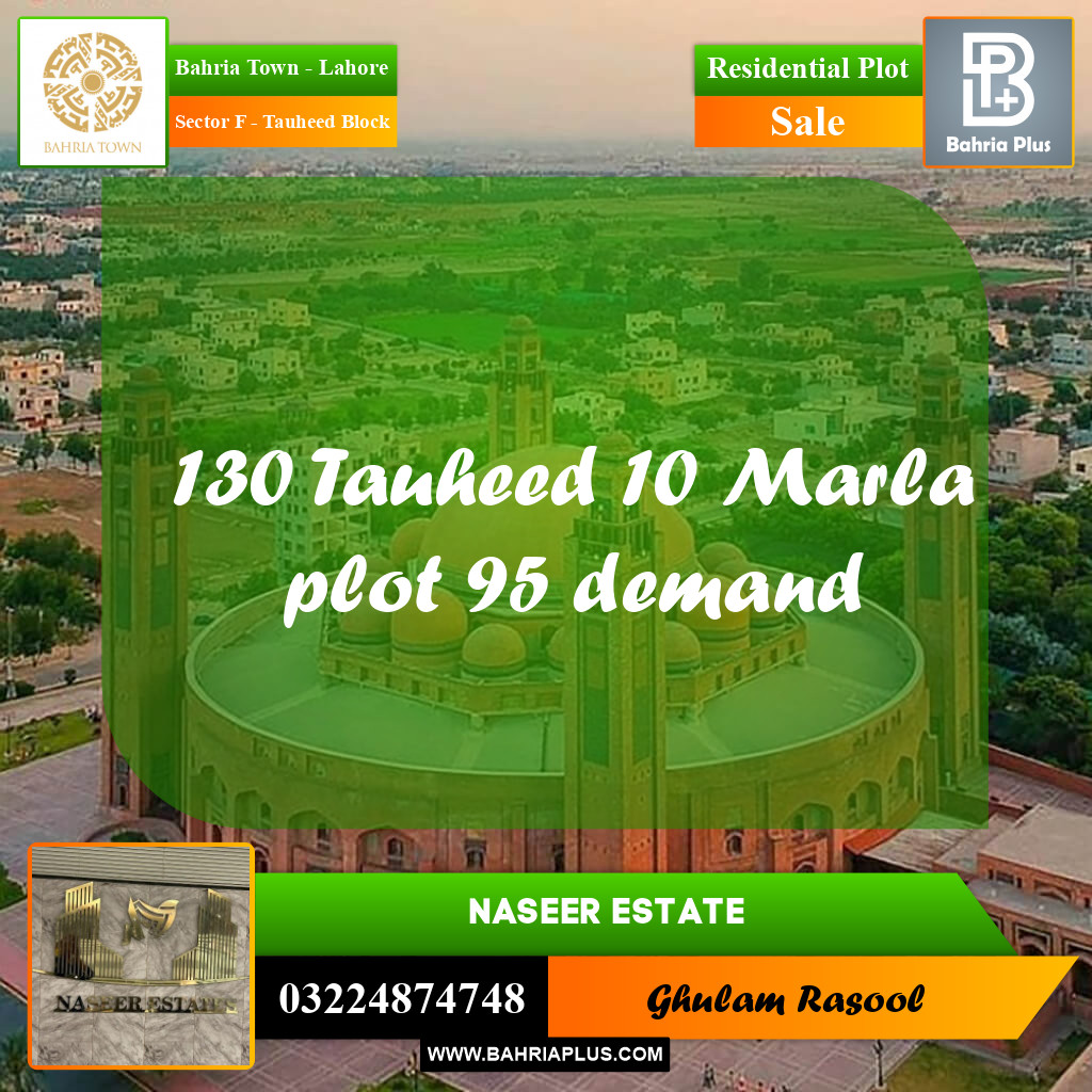 Residential Plot for Sale in Sector F - Tauheed Block -  Bahria Town, Lahore - (BP-167684)