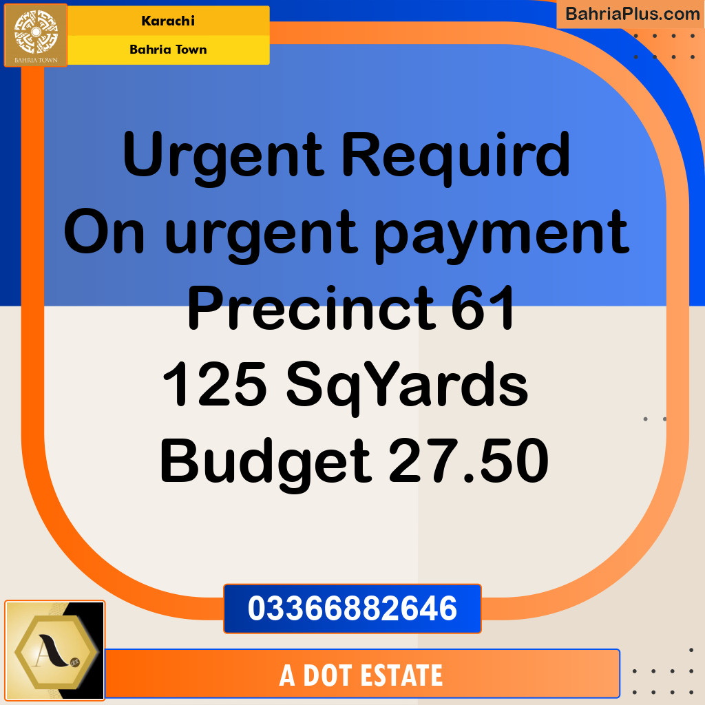 125 Sq. Yards Residential Plot for Sale in Precinct 61 -  Bahria Town, Karachi - (BP-167702)