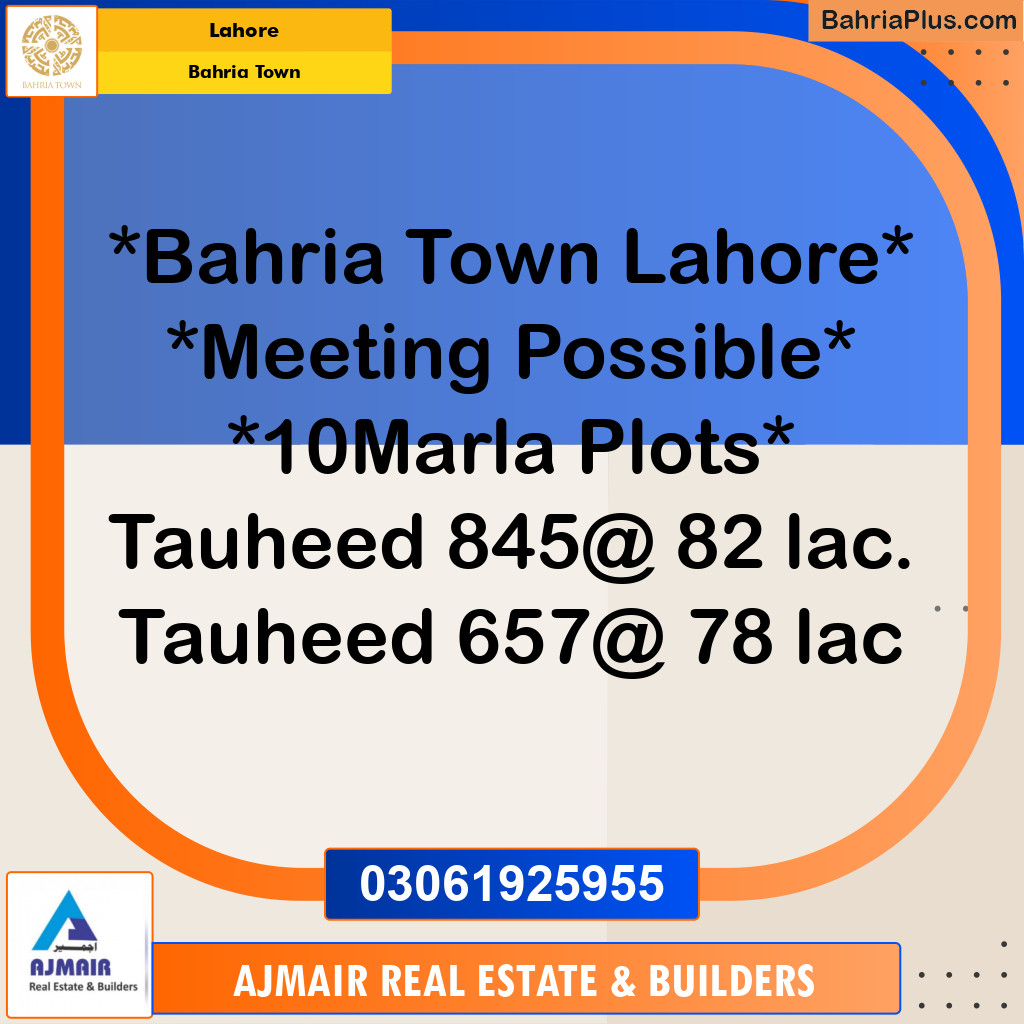Residential Plot for Sale in Sector F - Tauheed Block -  Bahria Town, Lahore - (BP-167735)