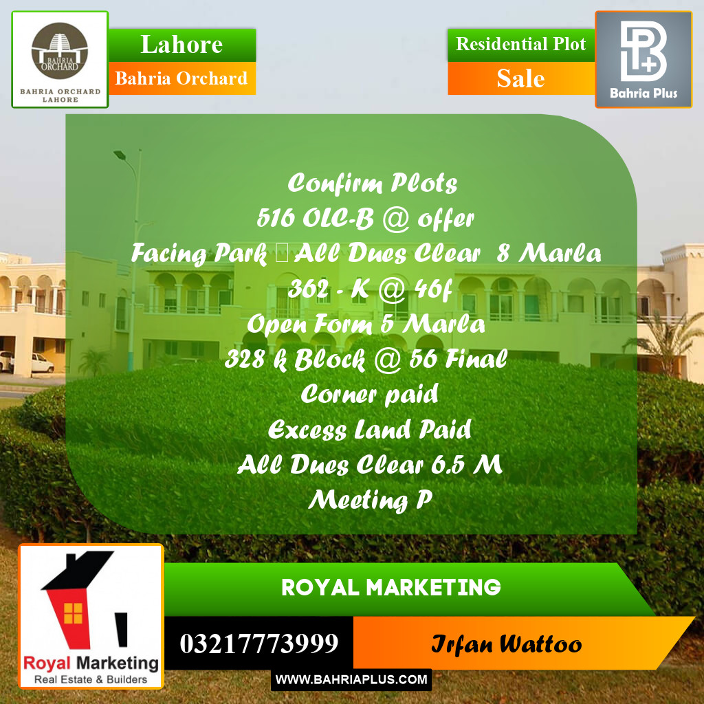 Residential Plot for Sale in OLC-B Block -  Bahria Orchard, Lahore - (BP-167748)