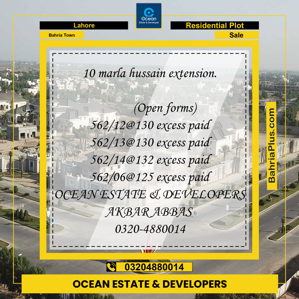 Residential Plot for Sale in Sector C - Nargis/Hussain Ext. -  Bahria Town, Lahore - (BP-167771)