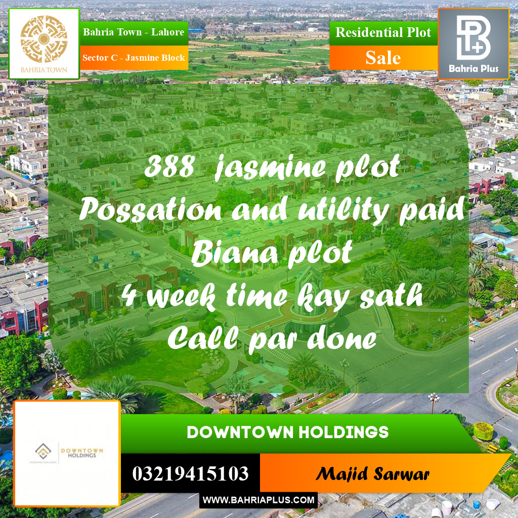 Residential Plot for Sale in Sector C - Jasmine Block -  Bahria Town, Lahore - (BP-167778)