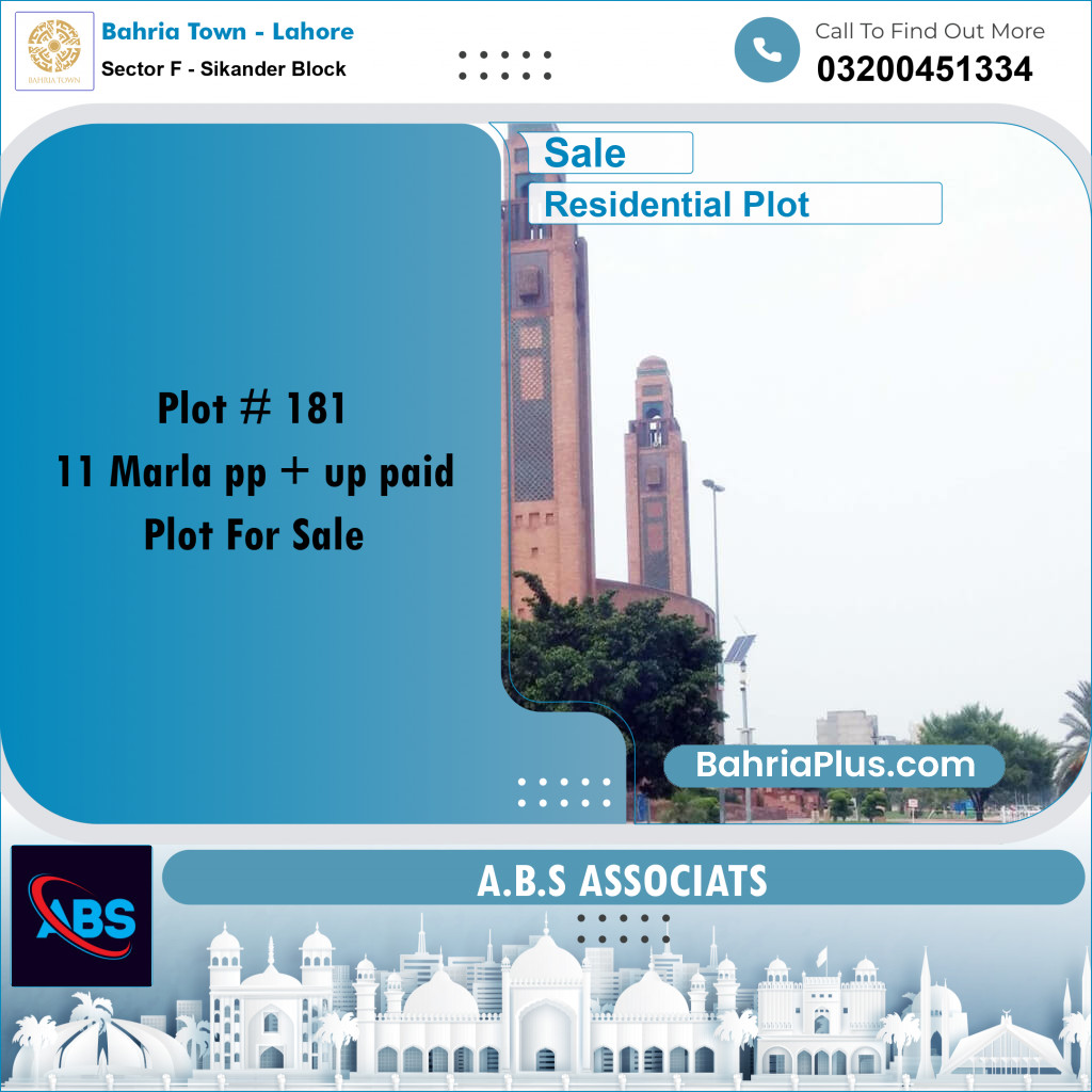 Residential Plot for Sale in Sector F - Sikander Block -  Bahria Town, Lahore - (BP-167816)