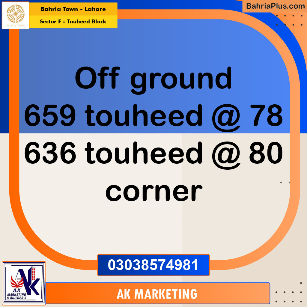 Residential Plot for Sale in Sector F - Tauheed Block -  Bahria Town, Lahore - (BP-167819)