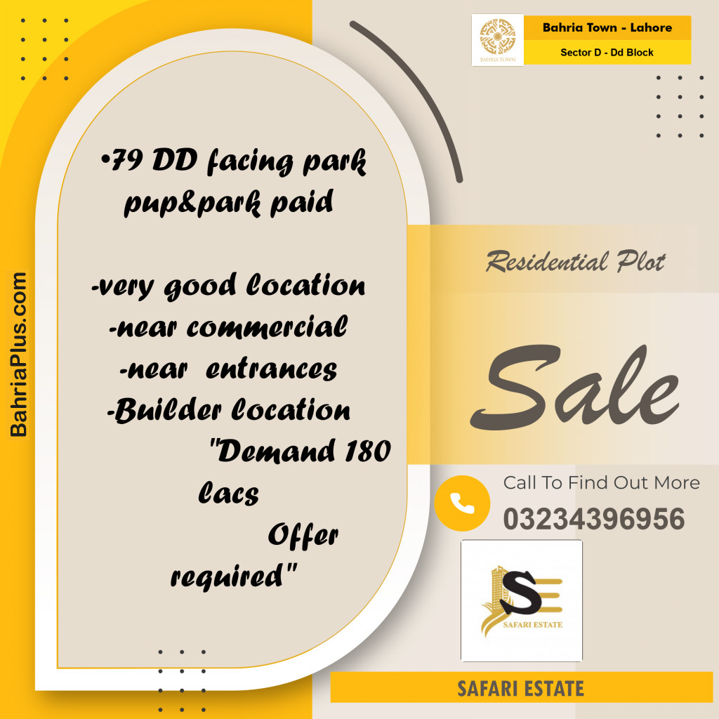 Residential Plot for Sale in Sector D - DD Block -  Bahria Town, Lahore - (BP-167830)
