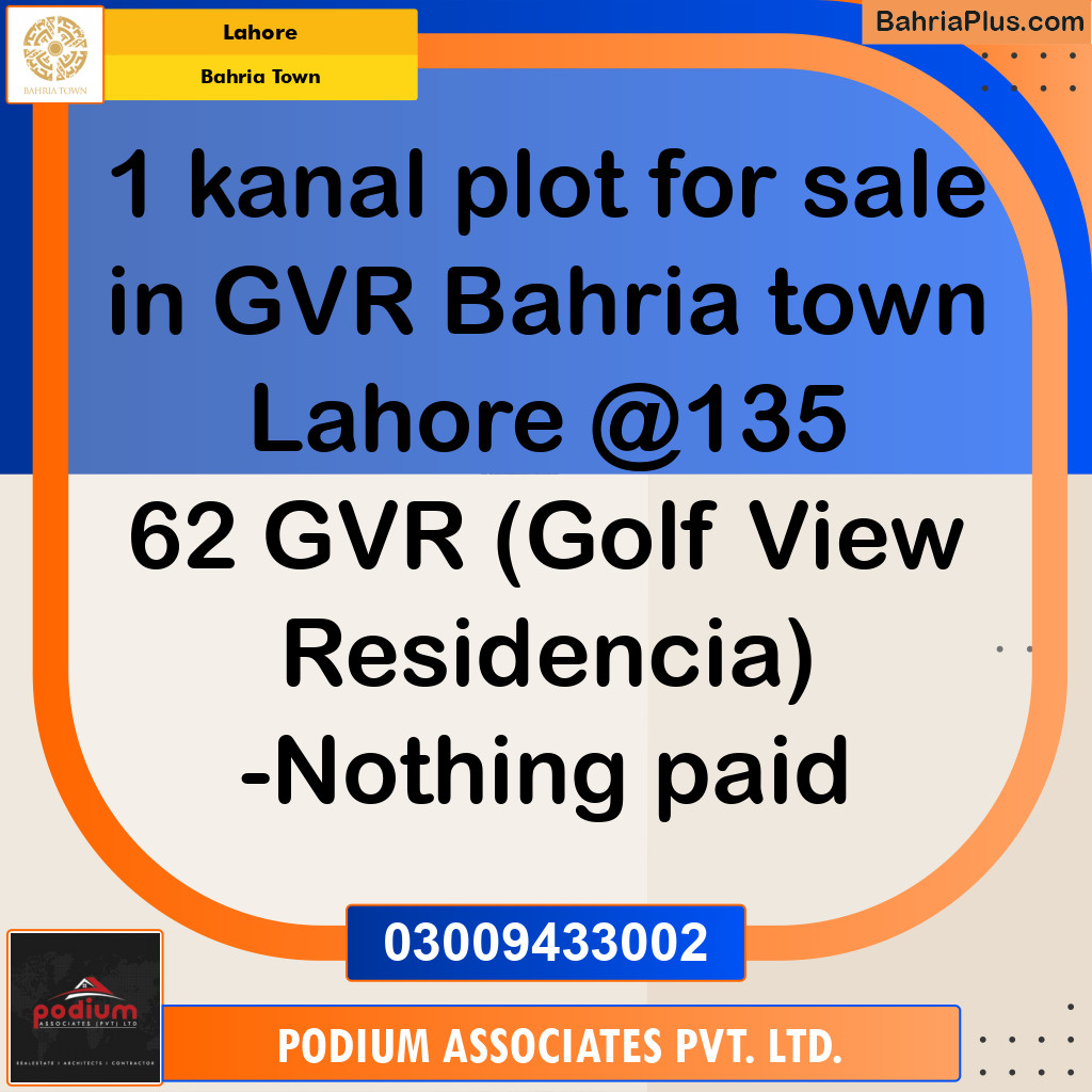 Residential Plot for Sale in Golf Phase 1 -  Bahria Town, Lahore - (BP-167834)