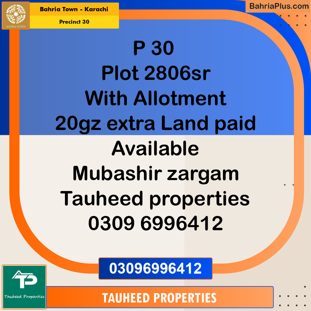 250 Sq. Yards Residential Plot for Sale in Precinct 30 -  Bahria Town, Karachi - (BP-167841)