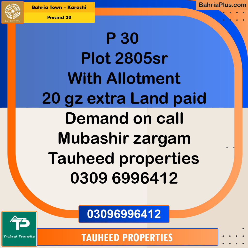 250 Sq. Yards Residential Plot for Sale in Precinct 30 -  Bahria Town, Karachi - (BP-167848)