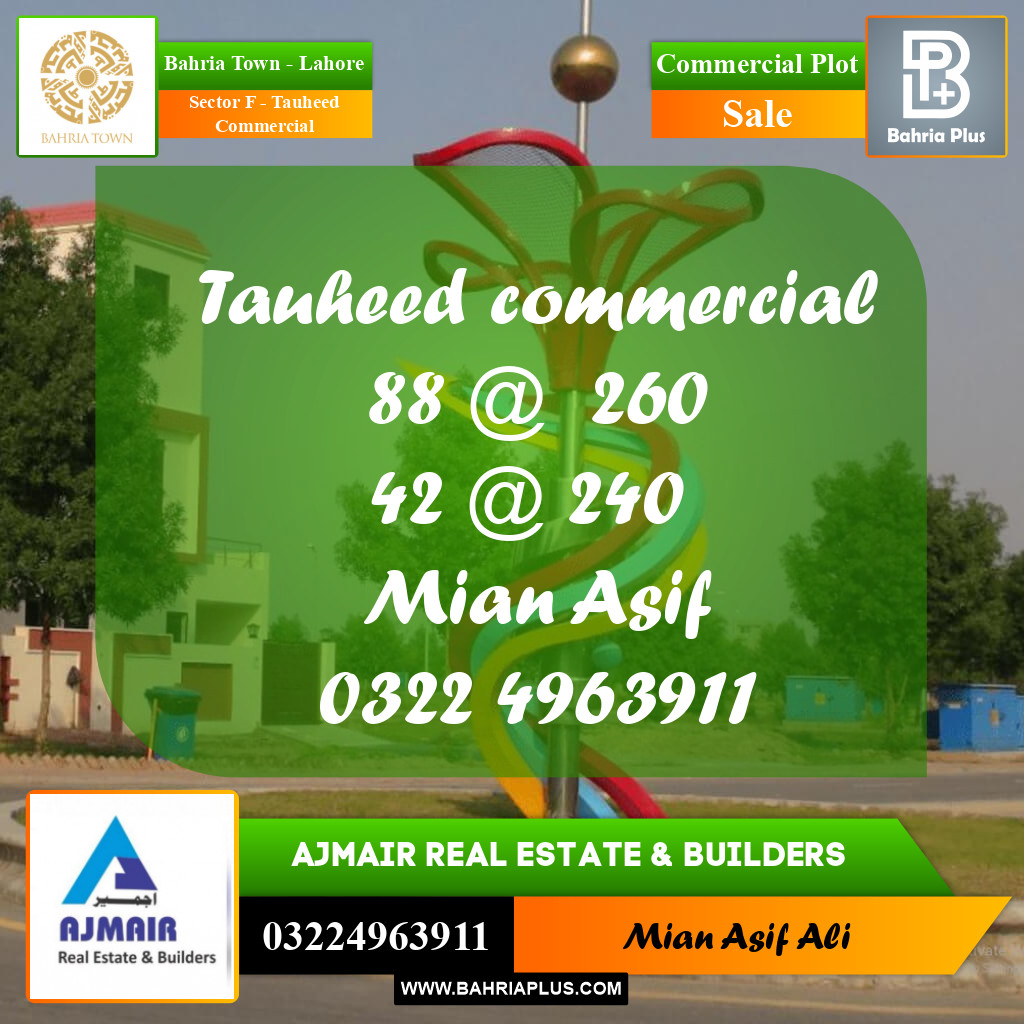 Commercial Plot for Sale in Sector F - Tauheed Commercial -  Bahria Town, Lahore - (BP-167863)