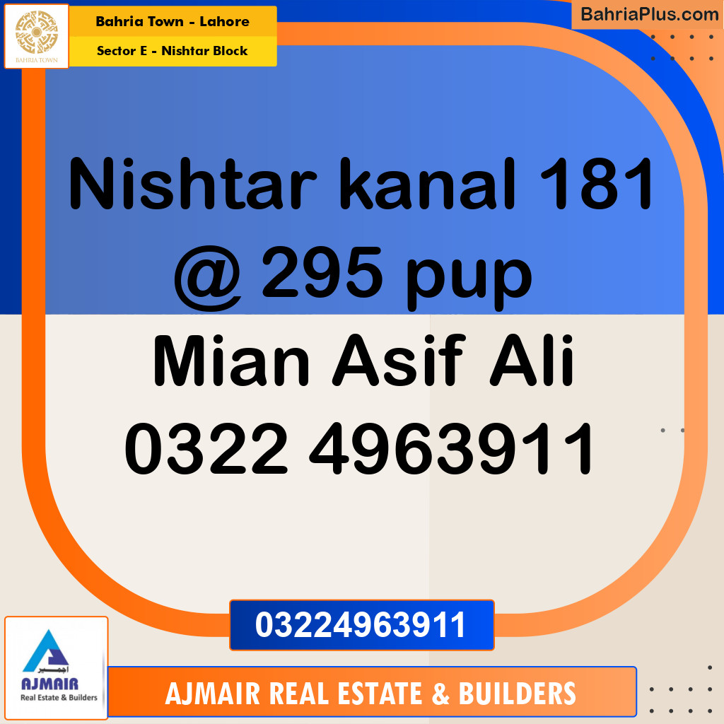 Residential Plot for Sale in Sector E - Nishtar Block -  Bahria Town, Lahore - (BP-167866)
