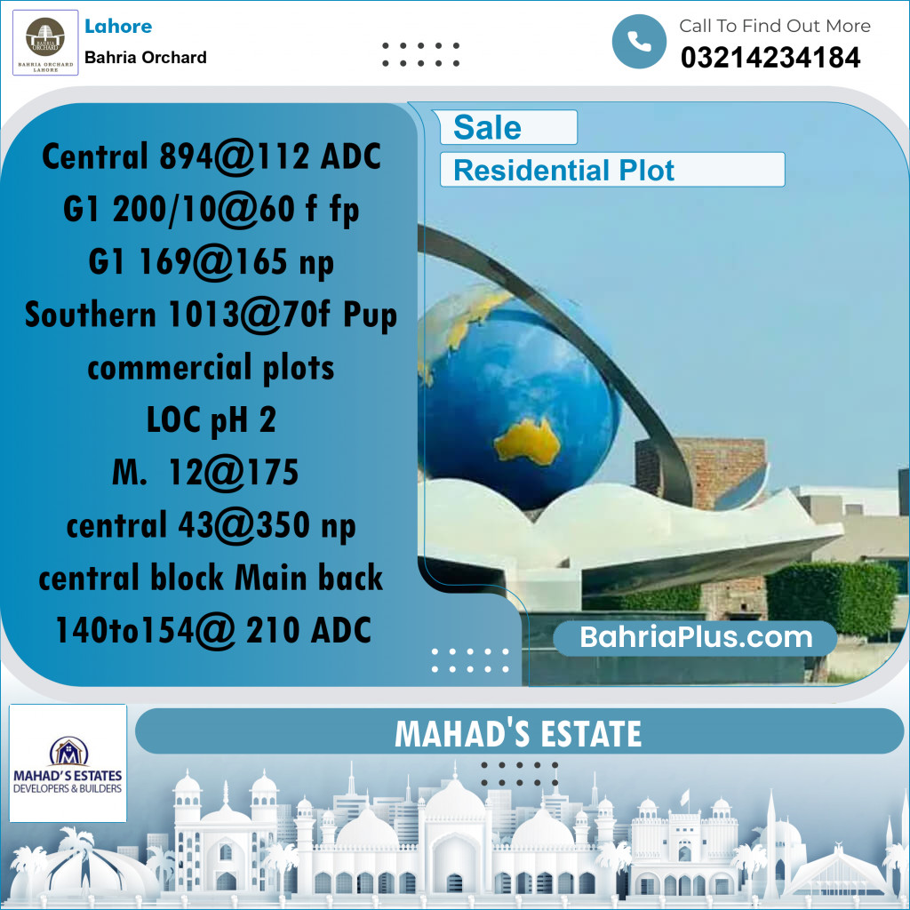 Residential Plot for Sale in Phase 1 - Central District -  Bahria Orchard, Lahore - (BP-167898)