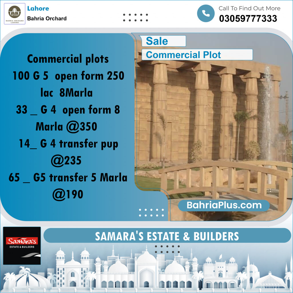 Commercial Plot for Sale in Phase 4 - G5 Block -  Bahria Orchard, Lahore - (BP-167981)