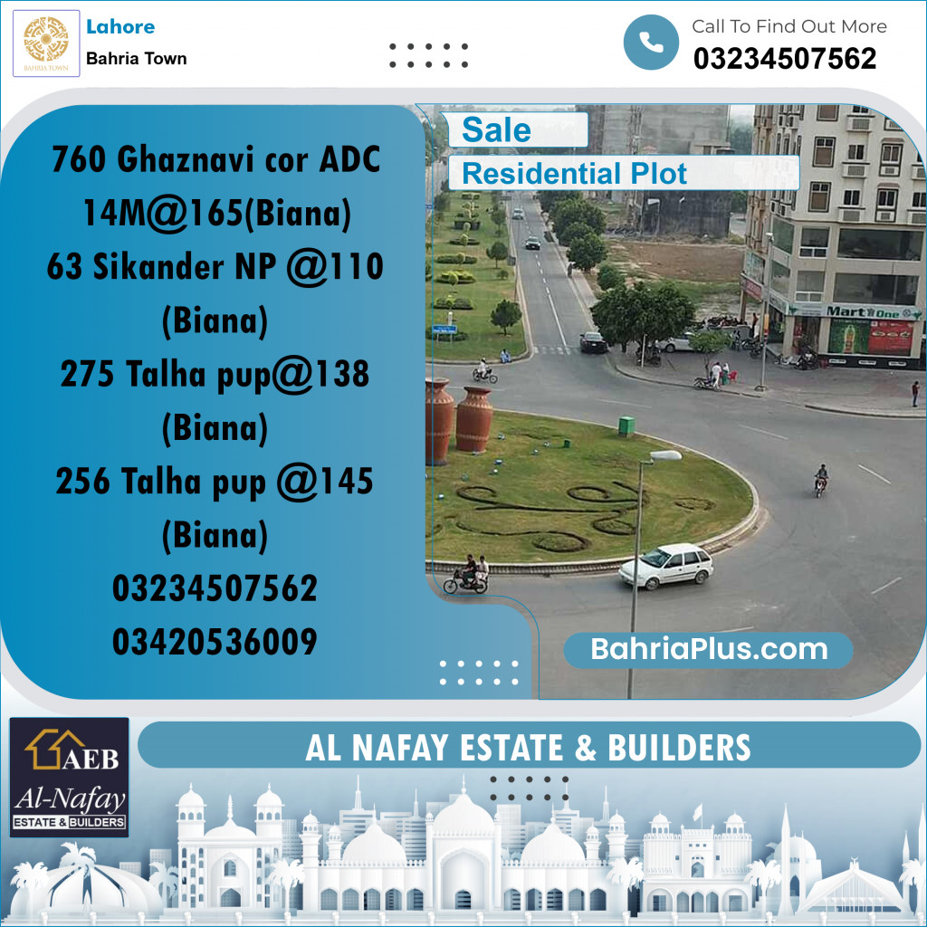 Residential Plot for Sale in Sector F - Ghaznavi Block -  Bahria Town, Lahore - (BP-168003)