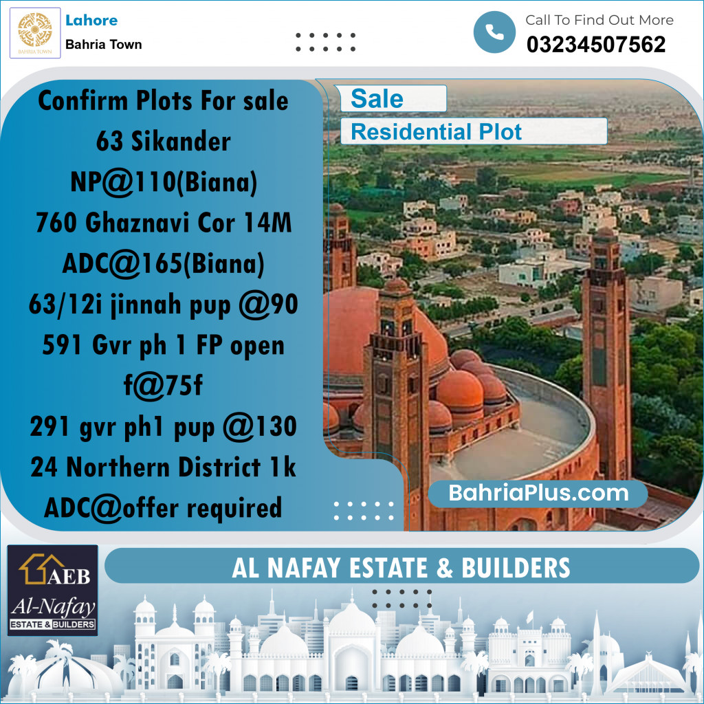 Residential Plot for Sale in Sector F - Sikander Block -  Bahria Town, Lahore - (BP-168007)