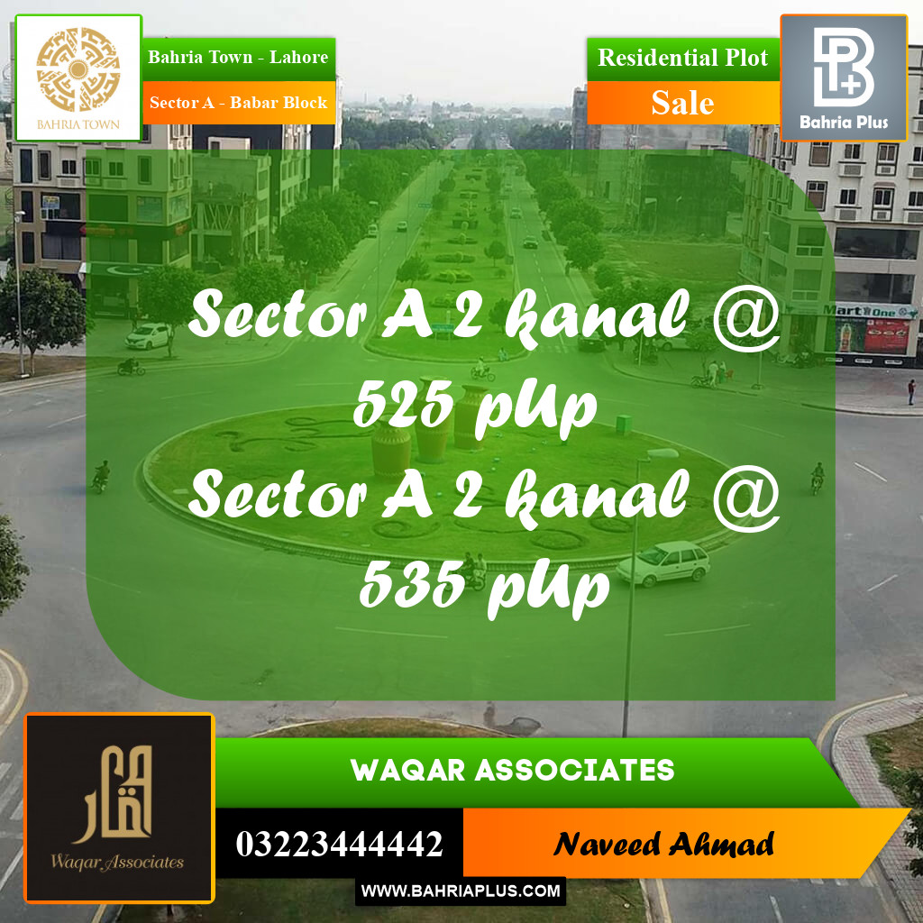 Residential Plot for Sale in Sector A - Babar Block -  Bahria Town, Lahore - (BP-168018)