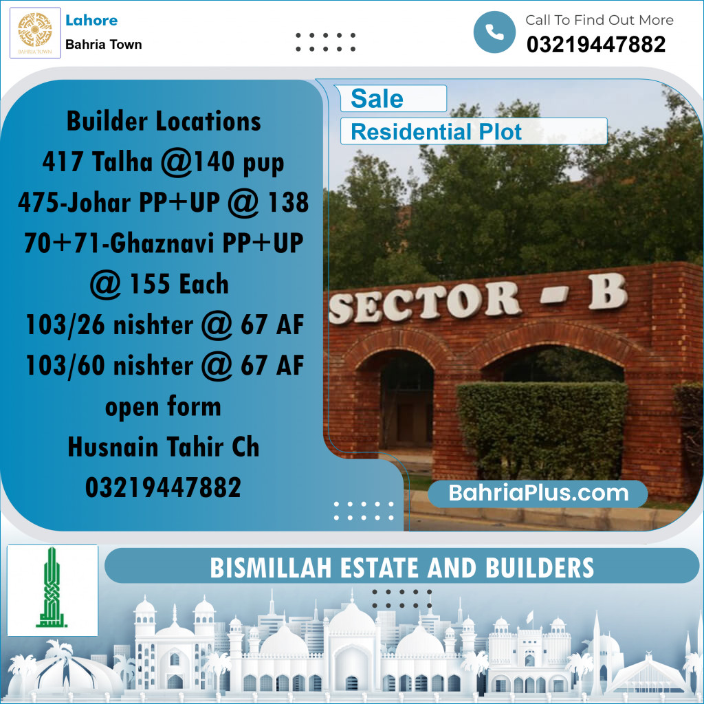 Residential Plot for Sale in Sector F - Talha Block -  Bahria Town, Lahore - (BP-168025)
