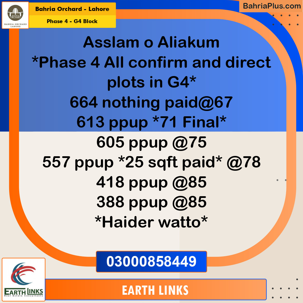 Residential Plot for Sale in Phase 4 - G4 Block -  Bahria Orchard, Lahore - (BP-168044)