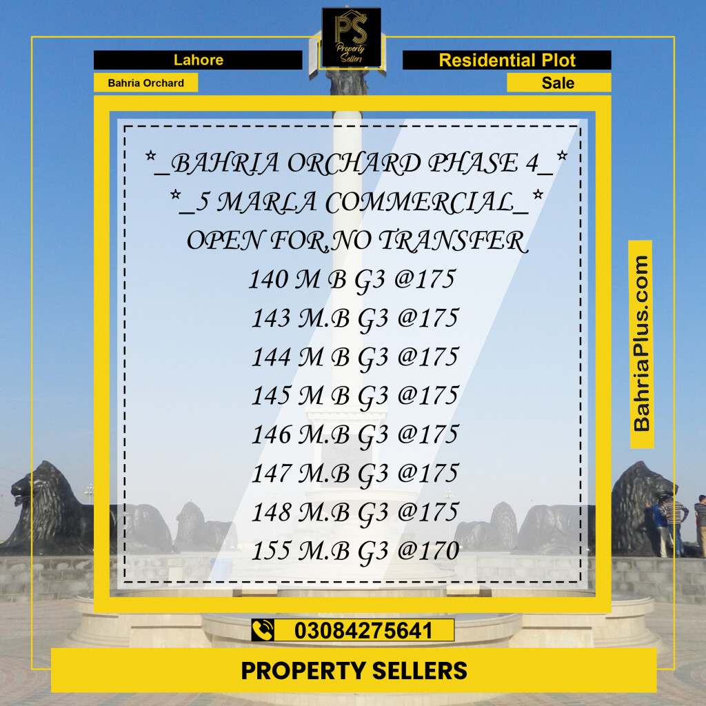 Residential Plot for Sale in Phase 4 - G3 Block -  Bahria Orchard, Lahore - (BP-168098)