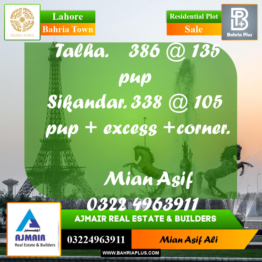 Residential Plot for Sale in Sector F - Talha Block -  Bahria Town, Lahore - (BP-168126)