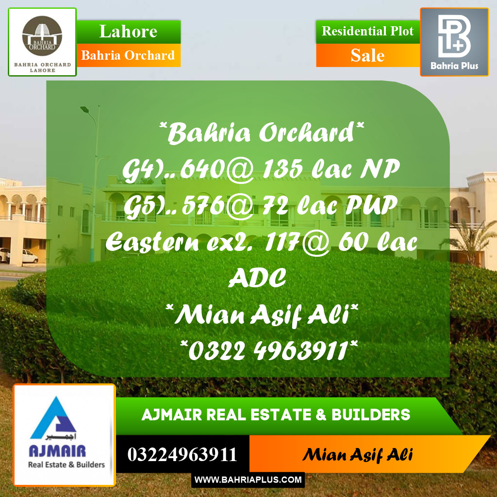 Residential Plot for Sale in Phase 4 - G4 Block -  Bahria Orchard, Lahore - (BP-168128)