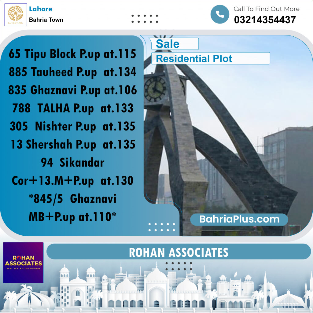 Residential Plot for Sale in Sector F - Tipu Sultan Block -  Bahria Town, Lahore - (BP-168143)