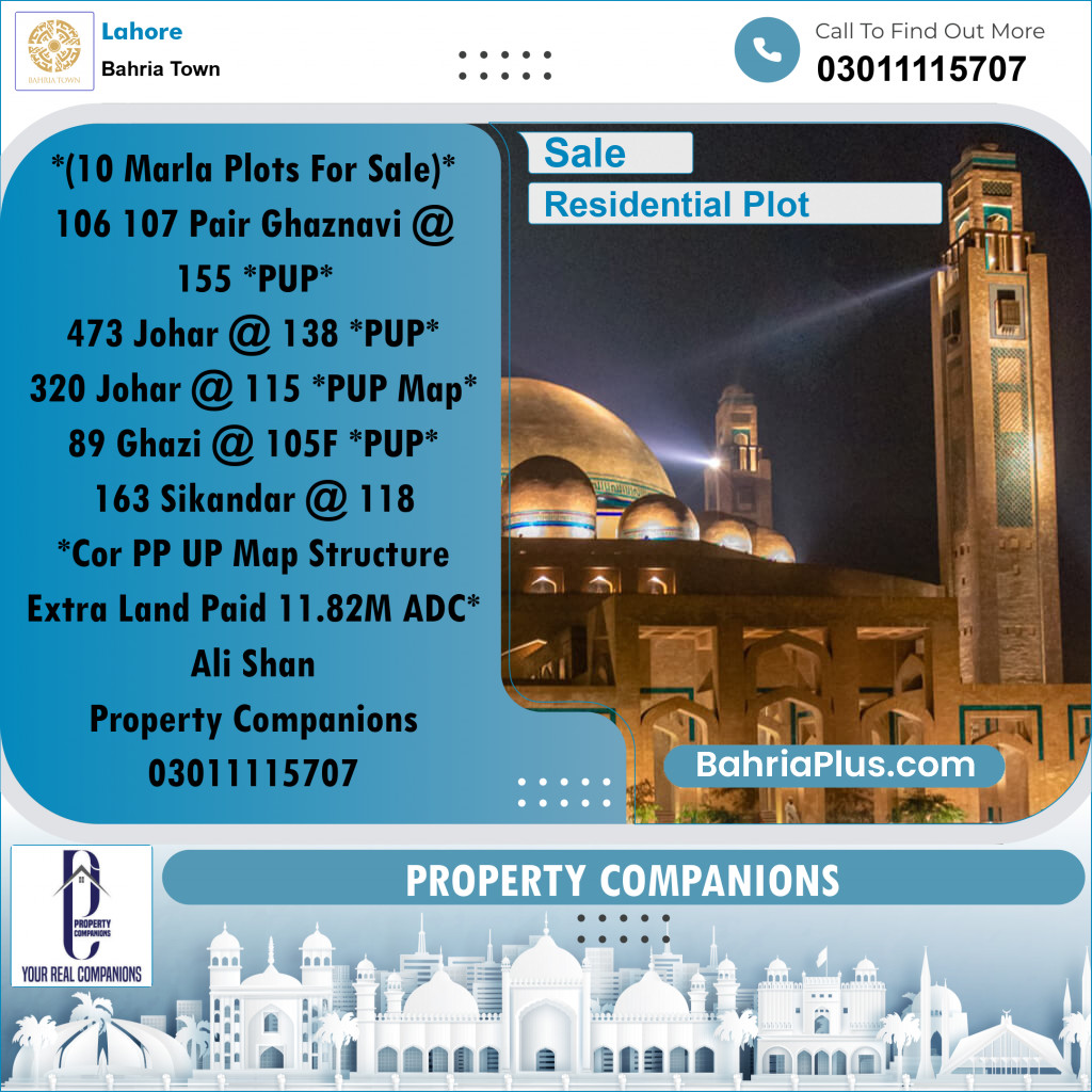 Residential Plot for Sale in Sector F - Ghaznavi Block -  Bahria Town, Lahore - (BP-168154)