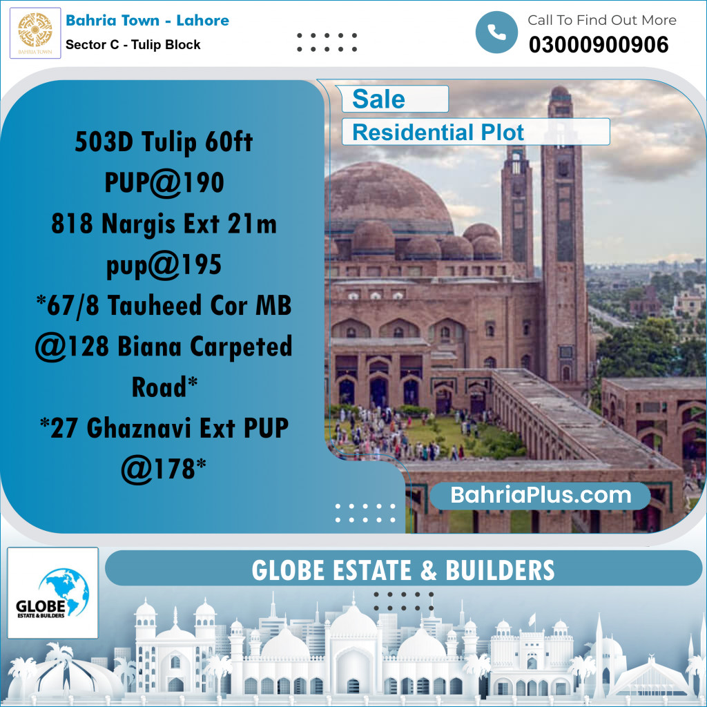 Residential Plot for Sale in Sector C - Tulip Block -  Bahria Town, Lahore - (BP-168157)