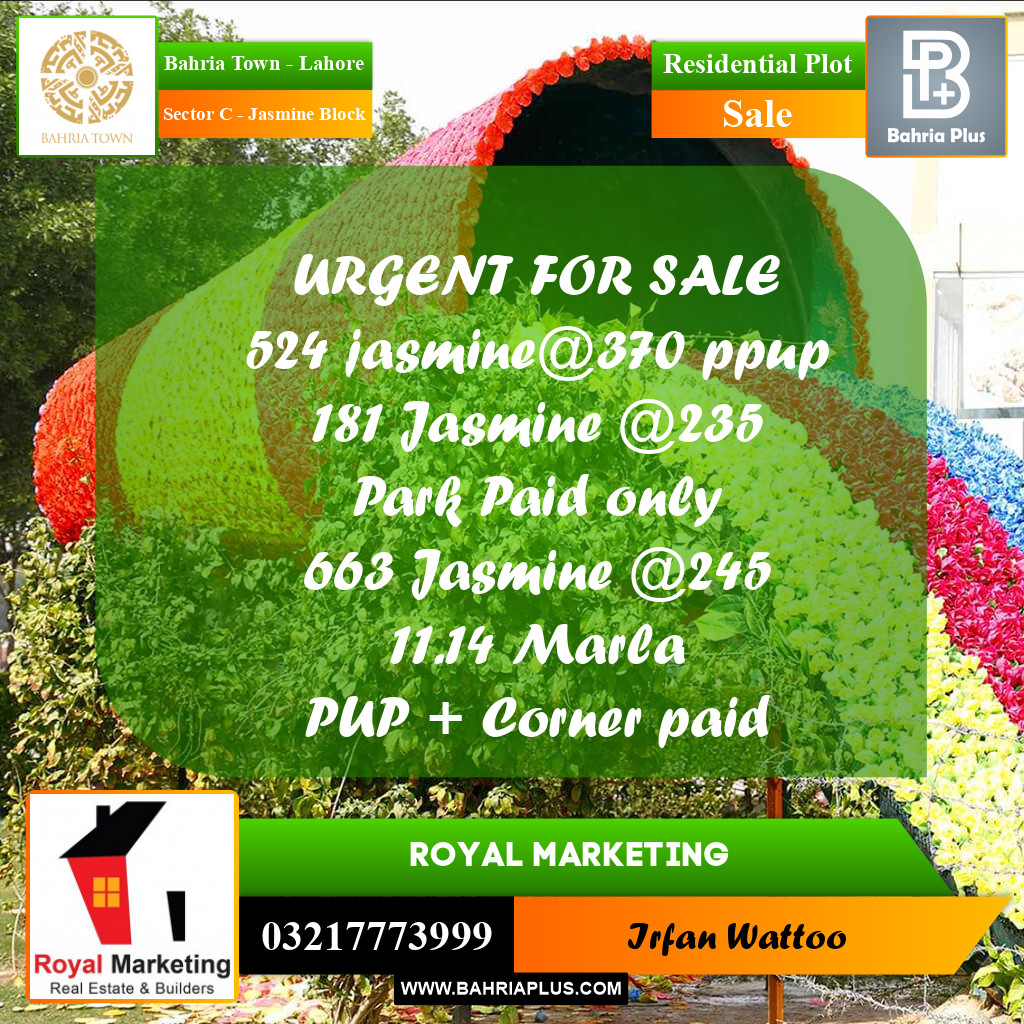 Residential Plot for Sale in Sector C - Jasmine Block -  Bahria Town, Lahore - (BP-168171)