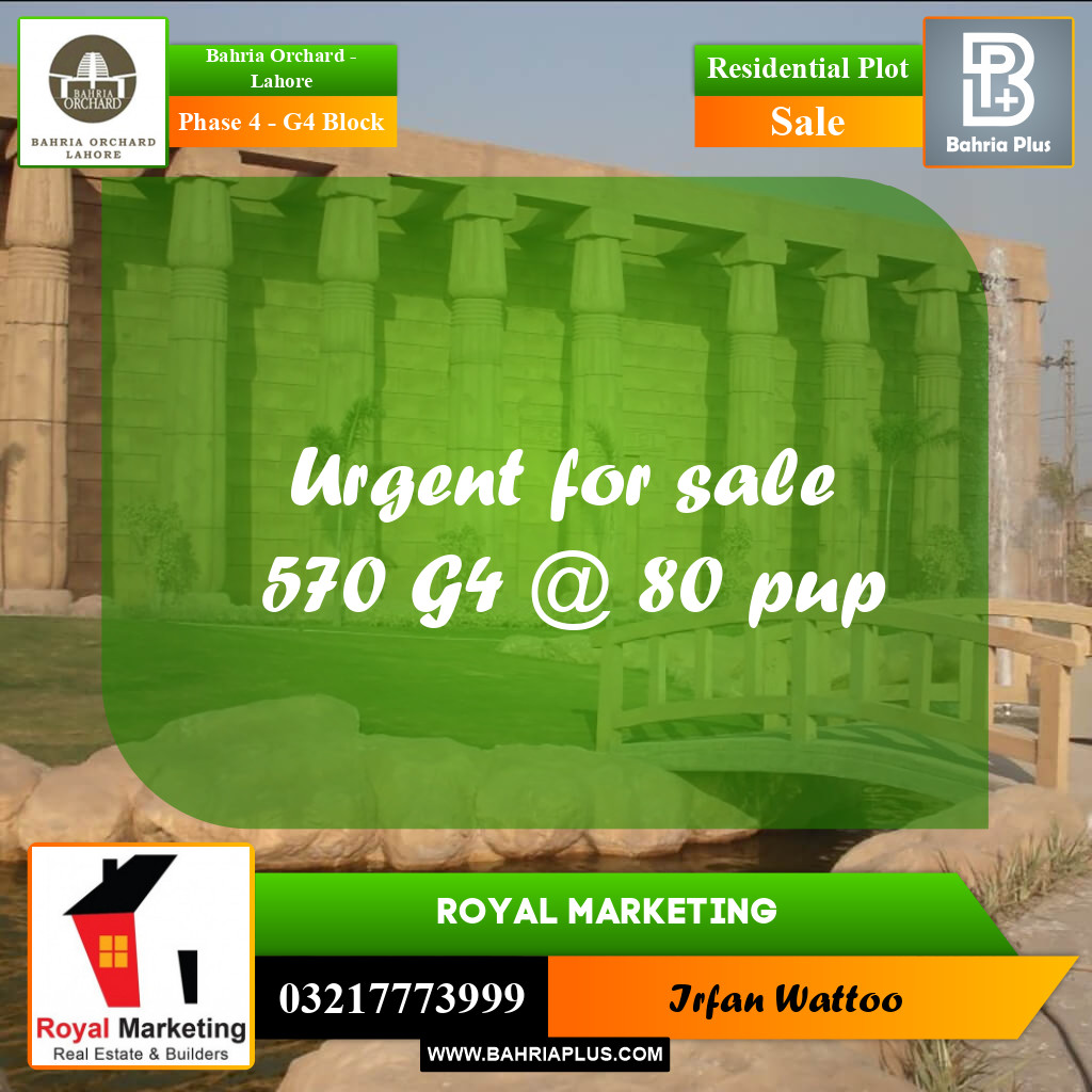 Residential Plot for Sale in Phase 4 - G4 Block -  Bahria Orchard, Lahore - (BP-168199)