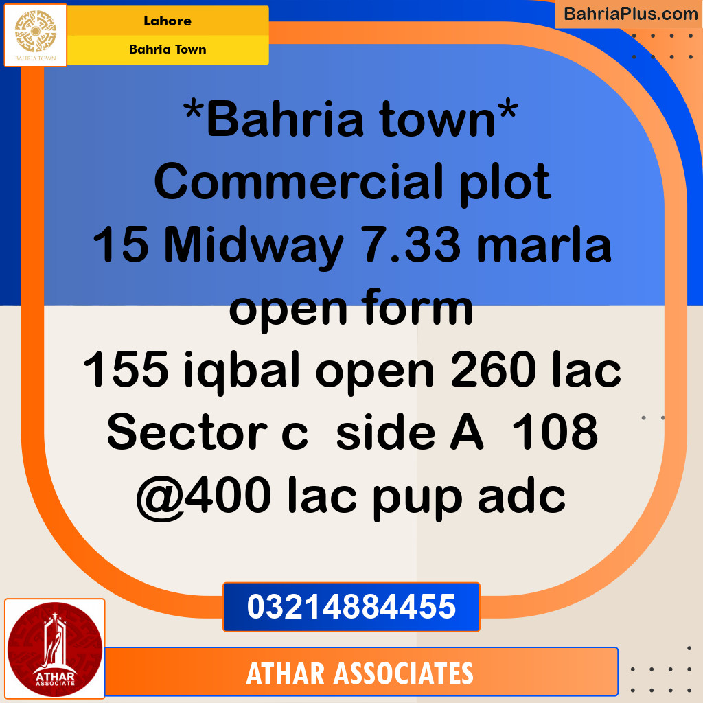 Commercial Plot for Sale in Sector E - Iqbal Block -  Bahria Town, Lahore - (BP-168211)