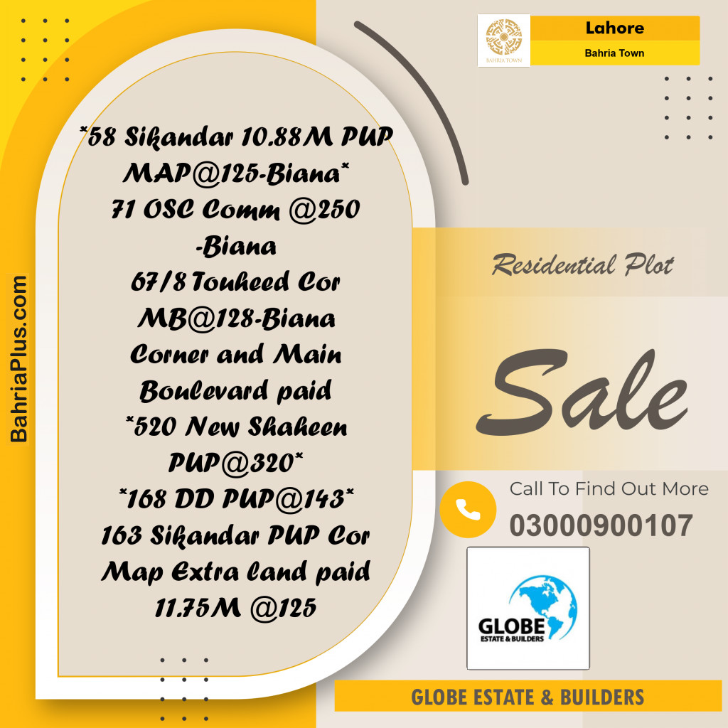 Residential Plot for Sale in Sector F - Sikander Block -  Bahria Town, Lahore - (BP-168239)