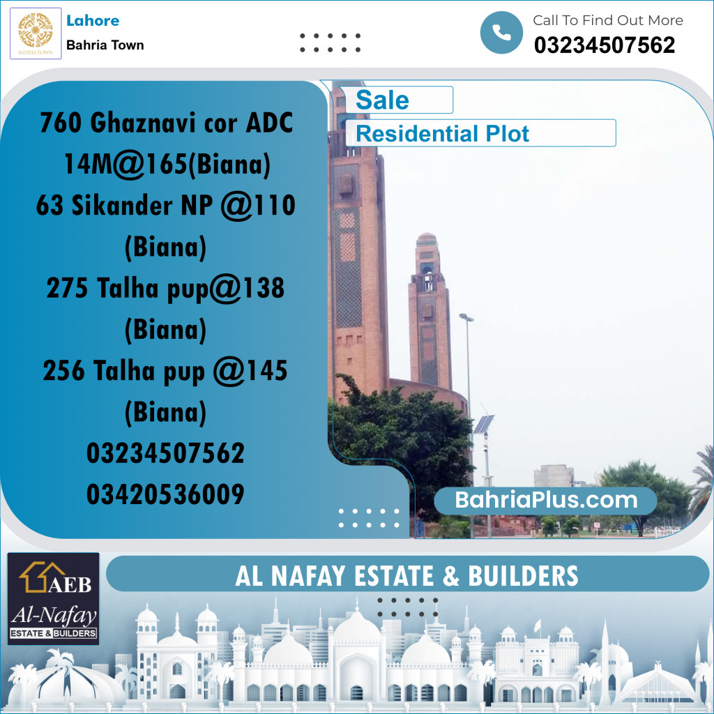Residential Plot for Sale in Sector F - Ghaznavi Block -  Bahria Town, Lahore - (BP-168247)
