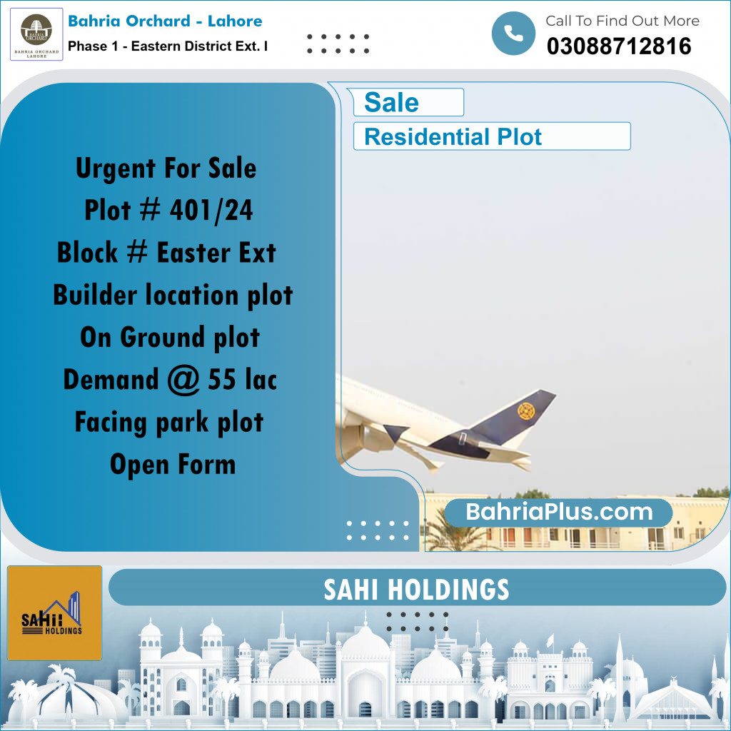 Residential Plot for Sale in Phase 1 - Eastern District Ext. I -  Bahria Orchard, Lahore - (BP-168253)