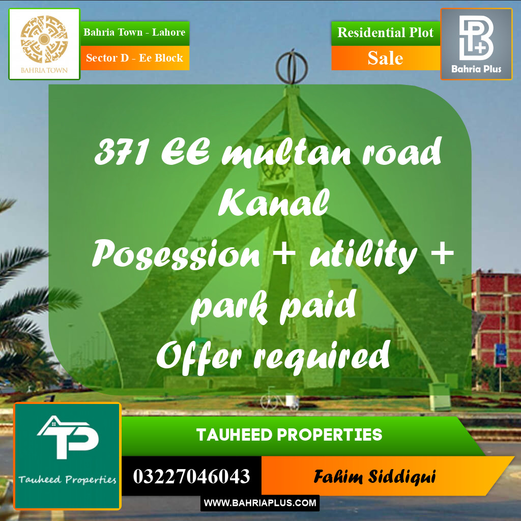 Residential Plot for Sale in Sector D - EE Block -  Bahria Town, Lahore - (BP-168260)