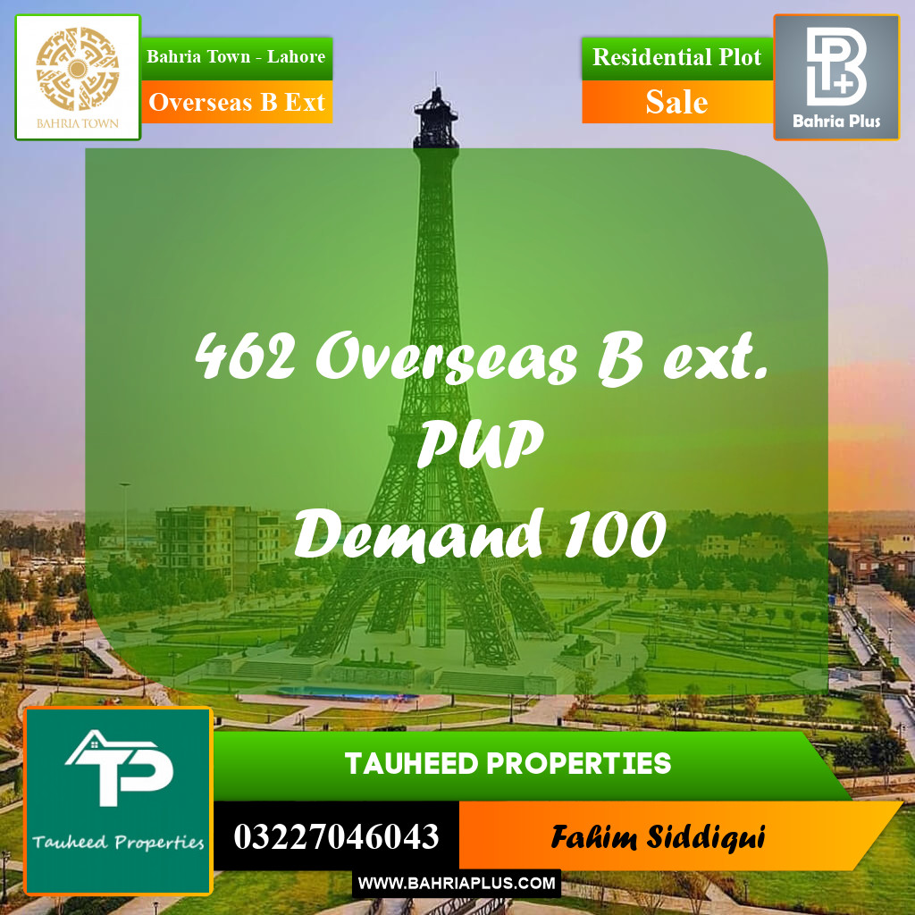 Residential Plot for Sale in Overseas B Ext -  Bahria Town, Lahore - (BP-168275)