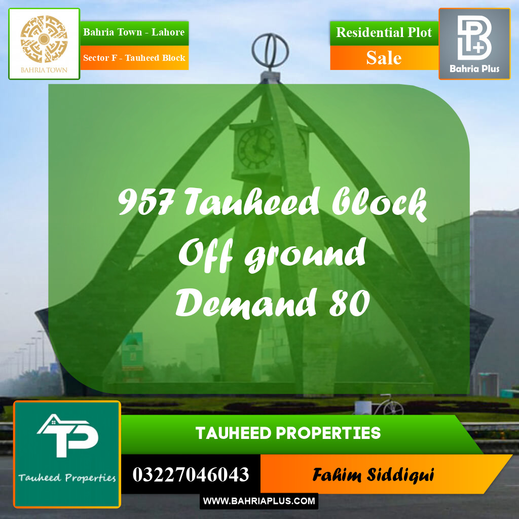 Residential Plot for Sale in Sector F - Tauheed Block -  Bahria Town, Lahore - (BP-168279)