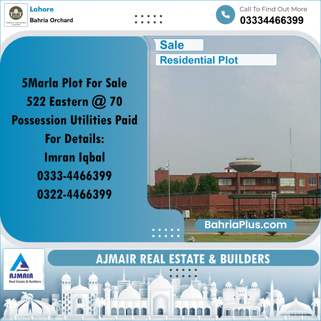 Residential Plot for Sale in Phase 1 - Eastern District -  Bahria Orchard, Lahore - (BP-168317)
