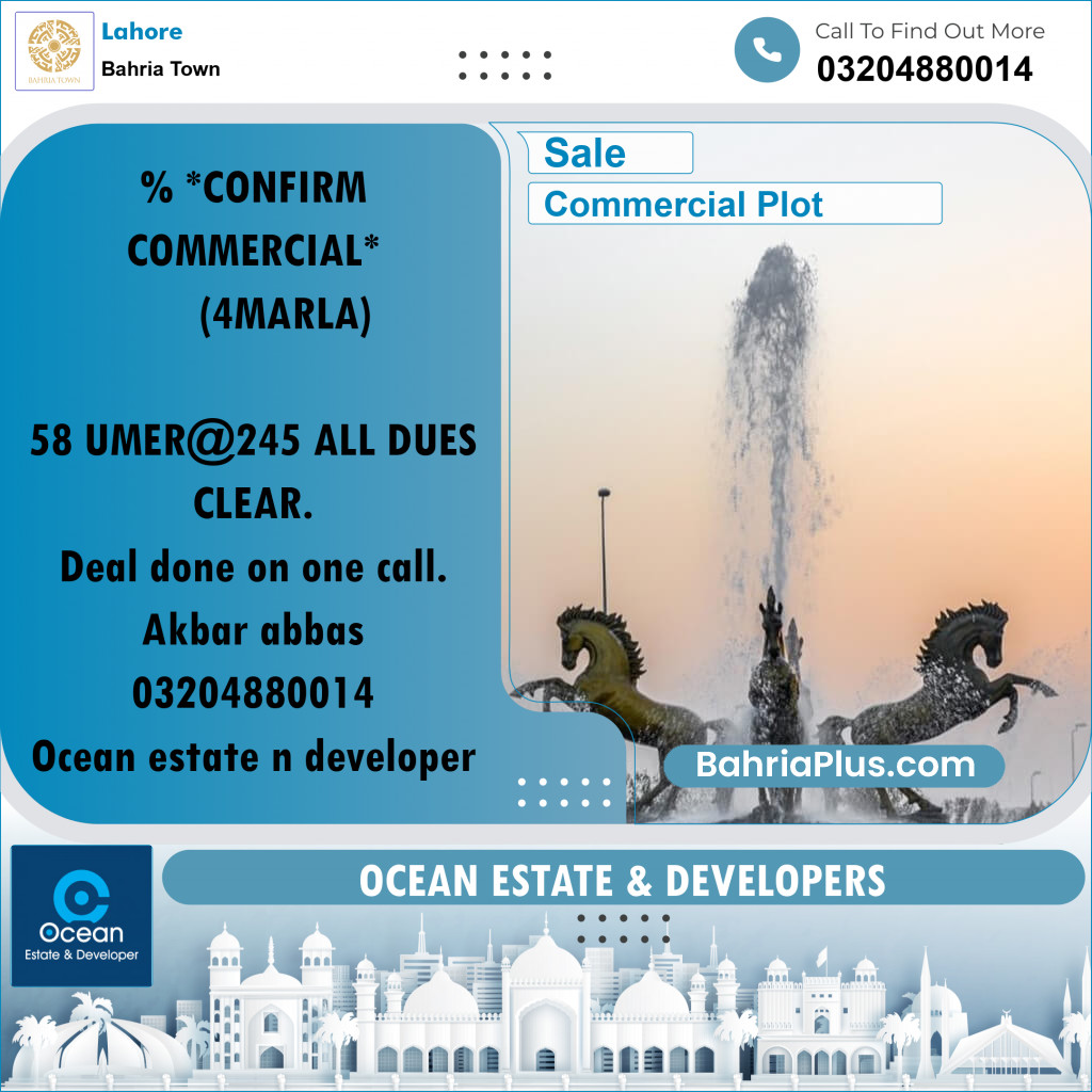 Commercial Plot for Sale in Sector B - Umer Block -  Bahria Town, Lahore - (BP-168326)